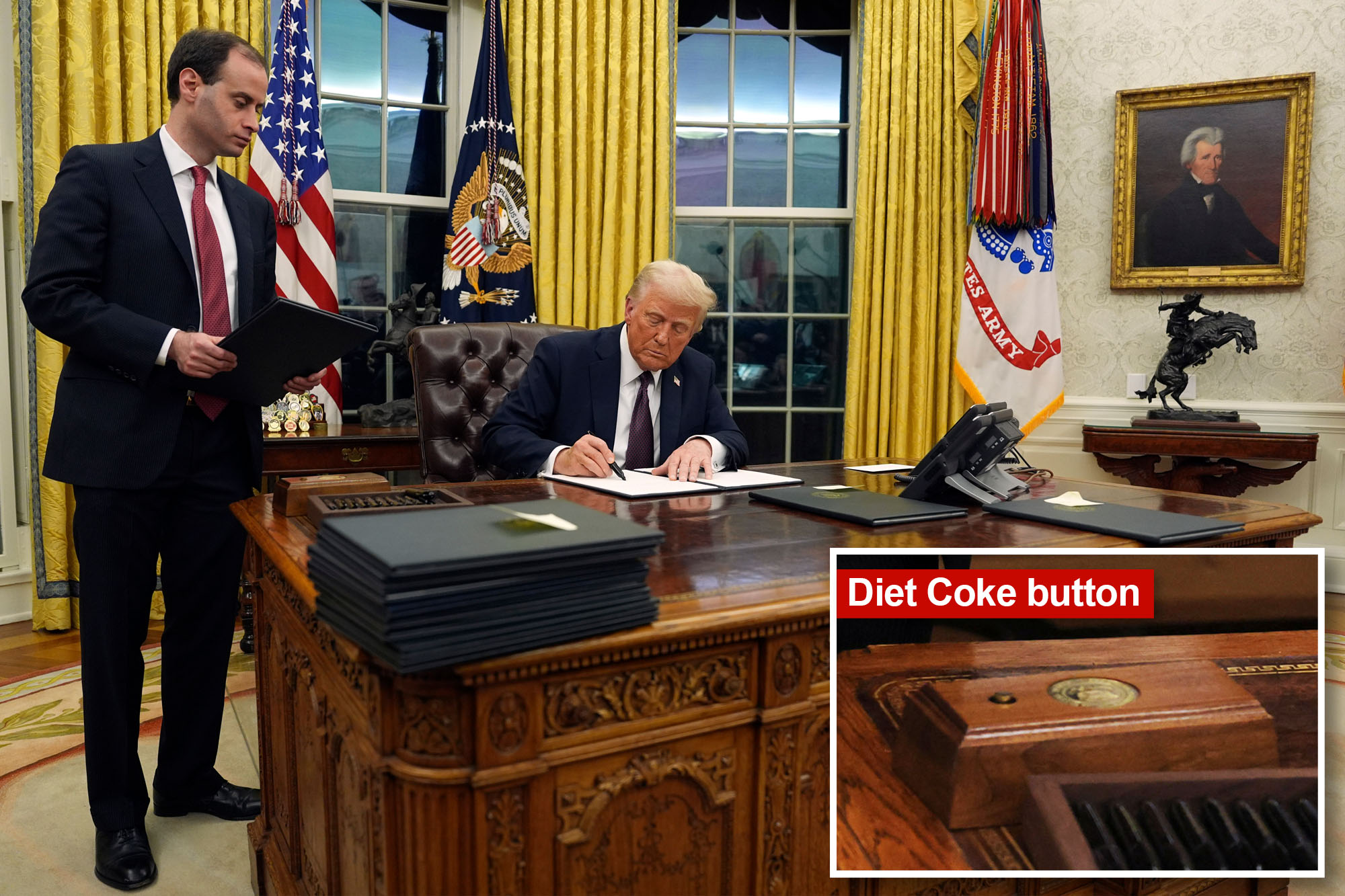 Trump with Diet Coke Button